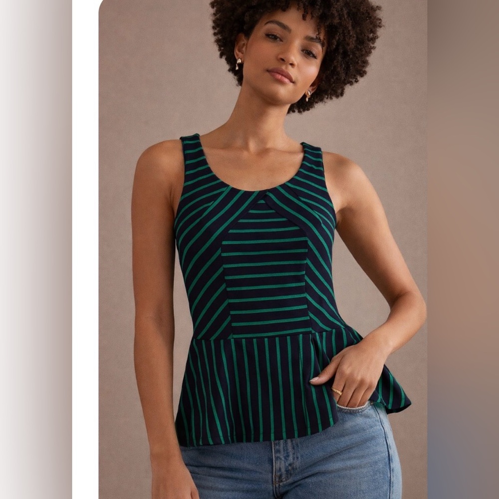 Anthropologie Leifnotes Striped Green and Black Women's Top